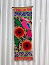 Vintage Mid Century Floral Bird Burlap Yarn Wall Hanging 34