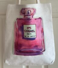 Stylized Chanel N°5 No. 5 Perfume Bottle On Canvas Shopping Tote Bag 16” x 14” picture