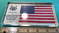 July 4th 1960 Artex Woven Label Paperweight 50 Star Flag Hawaii 50th State VTG picture