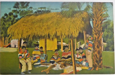 c1945 LINEN POSTCARD - SEMINOLE INDIAN FAMILY in EVERGLADES in FLORIDA picture