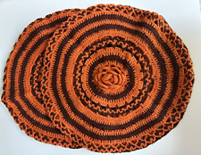 Lot of 2 Vintage Circle Pillow Cover Crocheted Yarn Orange Brown - 14