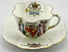 FOLEY CHINA SHELLEY KING GEORGE V CORONATION 1911 RUFFLED TEACUP AND SAUCER picture