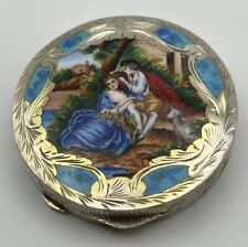 Antique Sterling Silver 925 XIX Enamel Make-Up Cosmetic Compact w/Mirror 2.75” picture