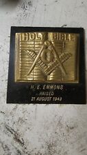 Vintage 1949 Holy Bible Masonic  Brass Paperweight picture