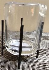 Clear Glass Votive or Tea Light Candle Holder with Black Metal Stand 4.25