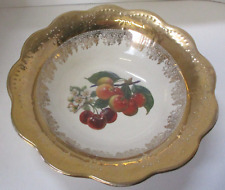 Vintage Serving Bowl Gold Fruit Design Signed Potters Co-Operative 9“ picture