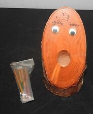 Vintage Handmade Wood Log Toothpick Holder Moving Eyes Tommy Toothpicks USA picture