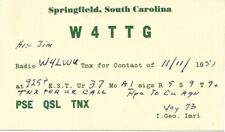 QSL 1951 Springfield  South Carolina      radio card picture