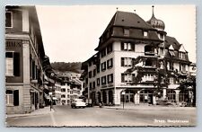 RPPC Main Street Of Brugg Switzerland, Classic Car VINTAGE Photo Postcard picture