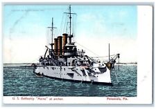 c1910 US Naval Navy Battleship Steamer Maine Anchor Pensecola Florida Postcard picture