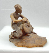 VINTAGE HAITIAN POTTERY FIGURINE PLAYING A DRUM MARKED MICHAEL ART picture