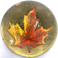 Jules Perrier Enamel Maple Leaf Copper Mid Century Gold Canada Trinket Dish MCM picture