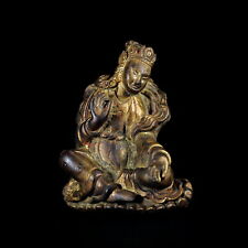 Tibet antique gilt bronze Guanyin Bodhisattva buddha statue Avalokitesvara 3.0'' picture