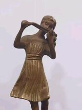 Beautiful Vintage Bronze Figure Statue Girl Playing Flute 23 Cm picture