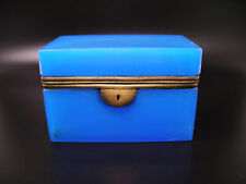 Antique French Blue Opaline Glass Casket Table Jewelry Dresser Box picture