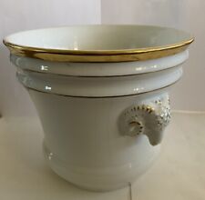 Gorgeous French Faience Cache Pot With Ram Heads Gold Gilt BEAUTY picture