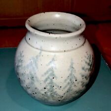 Vintage Adorable Small Artisan Pottery Vase With Pine Trees ￼signed picture