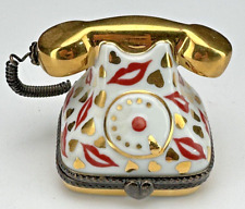 La Gloriette Limoges France Peint Main Hearts Kisses Telephone Phone Trinket Box picture
