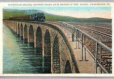 Postcard PA Rockville Bridge Harrisburg Locomotive Crossing Largest Stone Arch picture