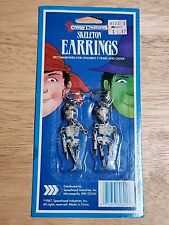 Vintage Halloween 1980s NOS Articulated Skeleton Skull Clip On Earrings Goth  picture