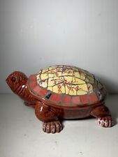 Vintage Salmon Pink Ceramic Mosaic Turtle Statue with Glass Eyes 12 in. picture