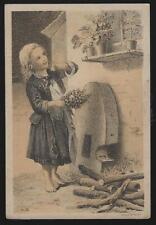 F.F. Smith, Baker, Grocer Ohio Lovely Girl Picking Flowers Victorian Trade Card picture