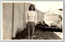 Postcard RPPC Cowgirl in Cowboy Hat w 1950s Car picture