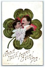 c1910 Good Luck From Oval Clover Leaf Couple Photo Pennsylvania Vintage Postcard picture