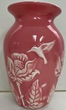Vintage Teleflora Pink Ceramic Vase: A White Hummingbird & Flowers. picture