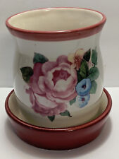 Papel Giftware Flower Pot Planter Pink Rose Blue Morning Glory Flowers picture