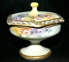 Antique Nippon 1916 Hand-Painted Fine Bone China Covered Pedestal Trinket Box picture
