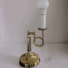 VTG Brass French Horn Desk Table Lamp Single Candlestick 13” Tall  picture