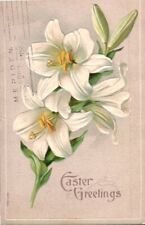 Postcard, Easter Greetings, Postmarked 1909, White flower picture