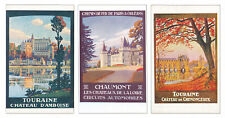 3 Vintage Chateaux De La Loire French Travel Poster Postcards. Excellent. picture