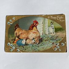 A Happy Easter To You Stressed Chicken W/Baby Rabbits  Postcard Posted 1909 picture