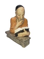 Vintage Judaica Rabbi Praying Ceramic Statue On Marble Stand Signed picture