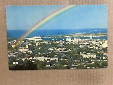 Postcard Honolulu HI Hawaii Downtown Harbor Scenic Rainbow From Punchbowl Crater picture