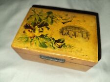 Rare Mauchline Ware Box 5x2x3in ca 1880 with a Beautiful Flower Painted on it... picture