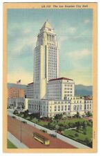 Los Angeles California City Hall c1930's vintage trolley, old cars picture