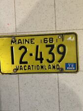 Maine License Plate ME Tag 1968 Vintage Yellow Vacationland  picture