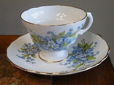 Vintage ROSINA Bone China CUP & SAUCER Forget Me Not BLUE Flowers ENGLAND picture