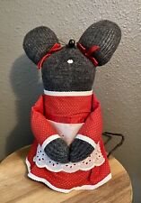 SOCK MOUSE Plush Figurine Doll 10” Christmas Holiday Primitive Country Handmade picture