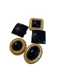 5 Vintage Grannycore Black and Gold Tone Faux Gem Fancy 1980s Button Covers picture