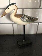 Vintage Wood Wooden Coastal Bird Decoy On Stick 8” White Gray picture