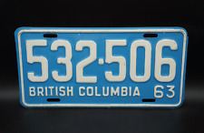 1963 BRITISH COLUMBIA Canada License Plate - Nice Quality picture