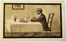 Social Satire: Artist Signed H. Horina: Man at Table, Four Bones Salary. Pre-15  picture