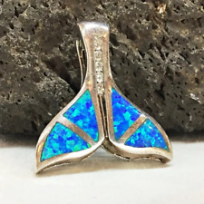 Hand Made 925 Sterling Silver Blue Opal Stone Mermaid Tail Shaped Pendant picture