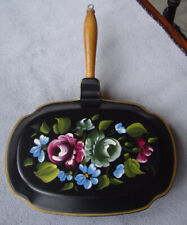 Vintage Black Nashco Hand Painted Flowers Tole Ware Silent Butler Wood Handle  picture