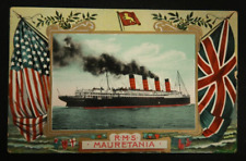 RMS Royal Mail Ship Mauretania Postcard Steamship Illustrated Design Flags picture