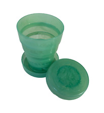 Old 1950's-60's Stanhome Collapsible Drinking Cup with Pill Holder Marbled Green picture